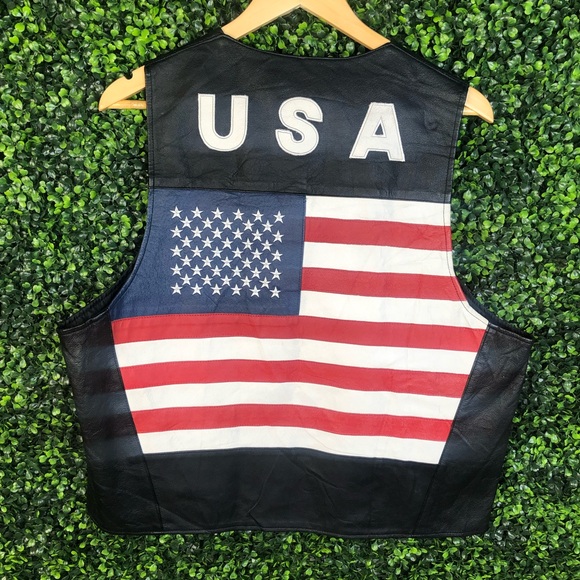 Vintage USA Flag Leather Vest
